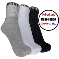 Kit 6/3 Pares Meias Masculino  Cano Alto Longo Sport Algodão para o frio