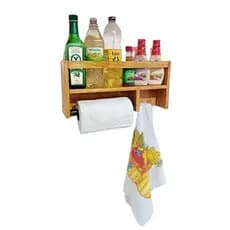 Porta Temperos Suspenso em Madeira Envernizada com Dispenser para Papel Toalha premium