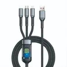 Cabo Turbo 100W UNIVERSAL 3IN1 TRANÇADO LIGHTNING Tipo C V8 Compatível p/Todos Celulares