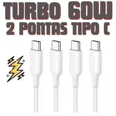 Cabo Turbo CARGA RÁPIDA 60 W  1 metro TIPOC TIPOC p/IPHONE 15 16 17 SAMSUNG MOTO G X Y Z