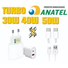 Carregador ANDROID Turbo 30 40 50 w Anatel PD TIPOC + Cabo 1 Metro P/ SAMSUNG IOS IPHONE 15