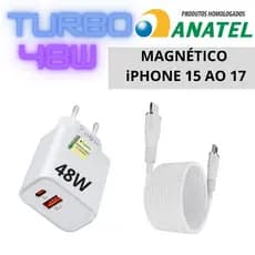 Carregador TURBO 48W + CABO MAGNÉTICO TRANÇADO Pd-Lightning TIPOC p/Iphone 50W 11 12 13 14 15 16 17