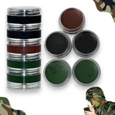 Kit Camuflagem Militar Tinta Facial Cremosa Preto Marrom Verde 5 Potes 4g Cada