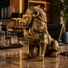 ESTATUETA ESCULTURA LEÃO MODERNO DECORATIVO ELEGANTE DOURADO DECORAÇÃO