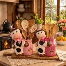 Porta Talher Vaca Latão Decoração Cozinha Cerâmica