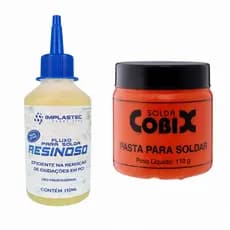 Kit Pasta de Solda Cobix 110g + Fluxo Resinoso Implastec 110ml Soldagem Eletrônica
