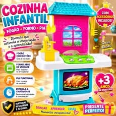 Cozinha Infantil Completa com Fogão Forno e Pia Brinquedo Educativo Interativo para Crianças com Acessorios