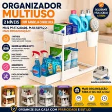 Organizador Multiuso 2 Níveis com Bandeja Corrediça Deslizante para Cozinha Banheiro Armário e Lavanderia