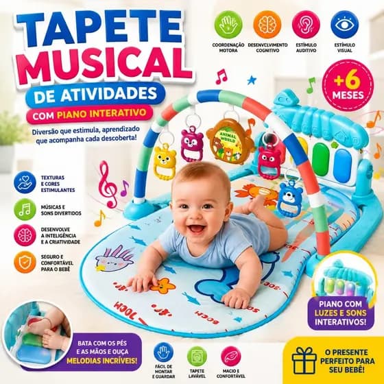Tapete Bebê de Atividades Musical com Piano Interativo Educativo Luzes Sons e Desenvolvimento Infantil
