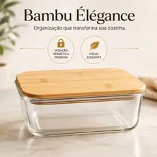 Pote Hermético Vidro 1040ml Tampa Bambu Marmita