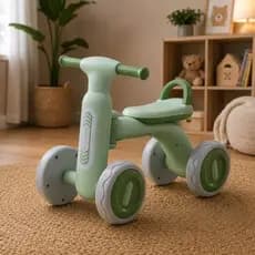 Bike Infantil Estabilidade Luzes Led Quatro Rodas Verde Seguro Diversao