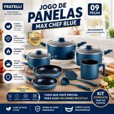Jogo de Panelas Antiaderente 9 Peças Azul Completo com Tampas e Alta Qualidade