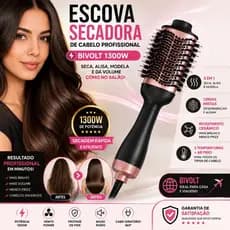 Escova Secadora de Cabelo Profissional Bivolt 1300W Alisadora Modeladora Volumizadora Antifrizz
