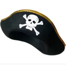 Chapéu de Pirata aveludado Preto com bordas Douradas