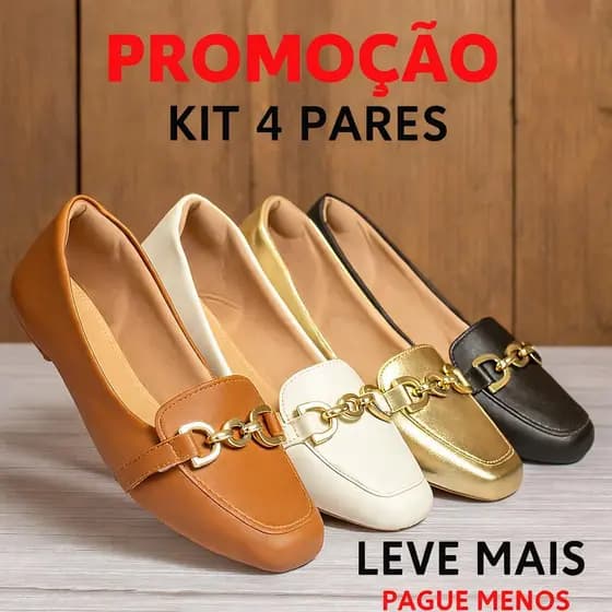 KIT 4 XSapatilha Mocassim Bico Quadrado Feminina Casual Com Enfeite bRIDÃO
