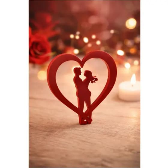 Decoração Casal em Coração – Escultura Romântica Moderna em Plástico