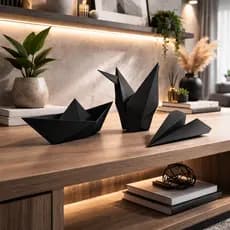 Kit Decorativo estilo Origami 3 Peças Tsuru Barco e Avião feito em impressora 3D (Plástico PLA)