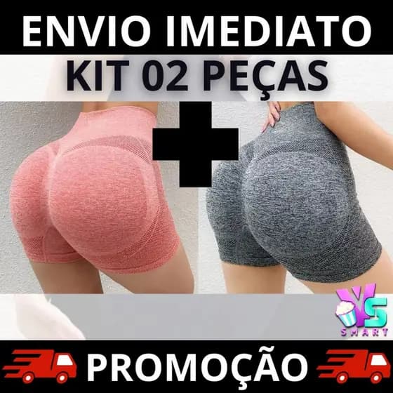 kit 02 Shorts Fitness Feminino Cintura Alta Academia Levanta Bumbum Sem Costura cores sortidas