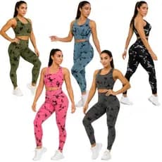 Conjuntos Top e Calça Legging Tie-Dye Levanta Bumbum Cintura Alta Fitness Academia