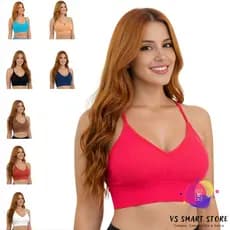 Kit 03 Top Canelado Alça Fina Decote Em V Bojo Removível