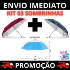 Kit 03 Sombrinhas Guarda Chuva Dupla Face Colorida Liso Proteção contra Raios UV Contra Vento