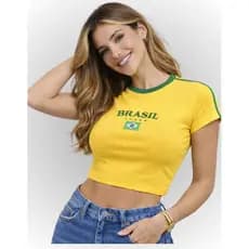 Blusinha Brasil Feminina Cropped Canelado Modeladora Copa