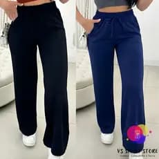 Kit 02 Calças PANTALONA LANZINHA Feminina Cintura Alta Com Elastico e Bolso Outono / Inverno Promoção