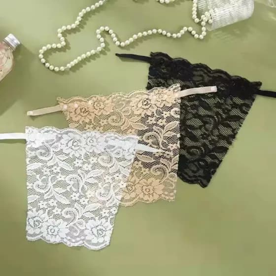 Tapa Decote em Renda com Botões de Pressão Preto, Bege e Branco Acessório para Sutiã para Discrição Kit com 5