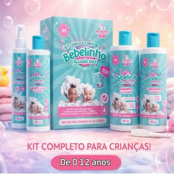 Kit Infantil Bebelinho Bio Instinto Kids Algodão Doce Shampoo Condicionador Sabonete e Colônia 0 a 12 anos