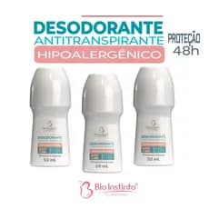 Kit 3 Unidades Desodorante Antitranspirante Hipoalérgico Bio Instinto - 50ml Proteção 48h