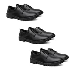 Kit 3 Pares Sapato Social Masculino Preto Sintético Uniforme Sola Costurada Promoção