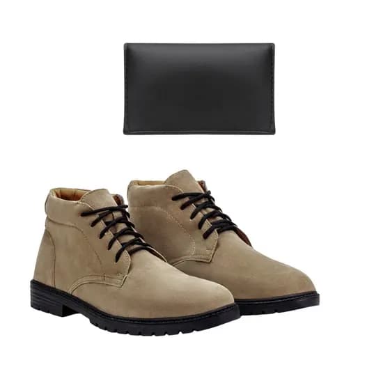 Kit Bota Lajupe Casual De Camurça Premium Costura Reforçada  Resistente + Carteira Premium