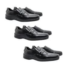 Kit 3 Pares Sapato Mocassim Preto com Metal - Uniforme Trabalho Calce Fácil