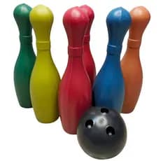 Jogo de Boliche Bolichão Infantil com 6 Pinos 30 cm e 2 Bolas - Brinquedo Resistente Grande plástico