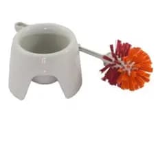 Escova Lavatina Para Vaso Sanitário com Suporte e Cabo Branco com Cerdas Coloridas