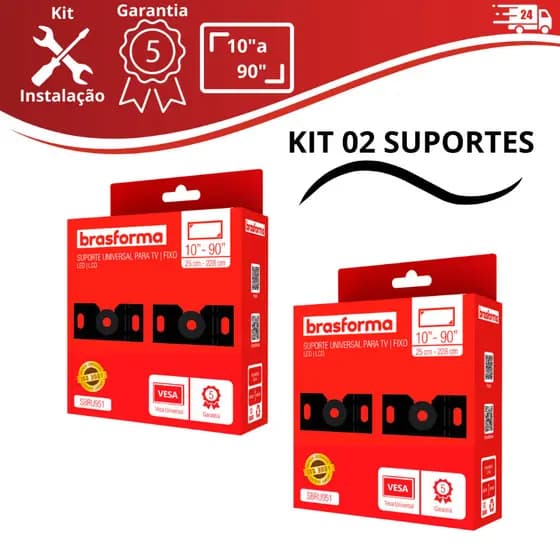 Kit 02 Suporte Tv Fixo Lcd Led 10 32 40 42 48 50 55 58 60 75 80 90 Polegadas Parede e Painel Suporte Universal