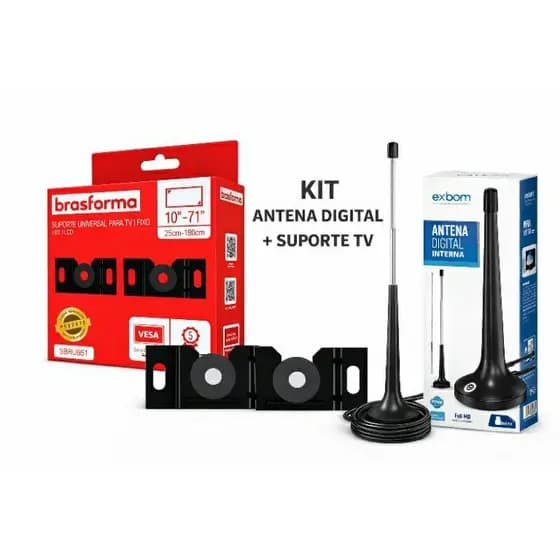 Kit Suporte Para TV Universal Fixo mais Antena TV Digital Interna Externa HDTV UHF VHF 3.5Dbi 4m Amp