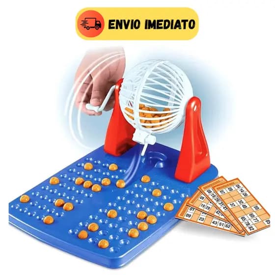 Jogo de Bingo Brinquedo Infantil 48 Cartelas 90 Bolinhas com Globo Giratório Para Festa Brincadeira