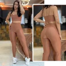 Conjunto Feminino Academia Poliamida Micro Canelado Zero Transparência Cintura Alta