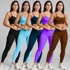 Conjunto de Academia Fitness Feminino Calça Legging + Top, Alta Compressão com Cintura Alta