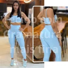 Conjunto Feminino de Academia Calça Legging Cós Alto com Top de Alcinha