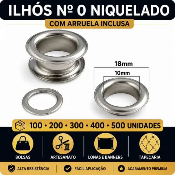 Ilhós N° 0 Niquelado Com Arruela Para Lonas Banners Faixas 100 A 500 Unidades - JJA