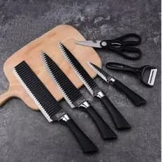 Kit de 6 Facas Cozinha Aço Carbono Cutelo Faca Chef Churrasco Legume Fruta, Descascador, Tesoura Profissional Antiaderente