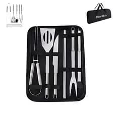 Kit Jogo Churrasco 9 Peças Conjunto De Utensílios Em Aço Inoxidável Com Bolsa