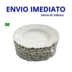Kit Prato Fundo com Borda Branco Refeição Churrasco Festa Pratos Plastico
