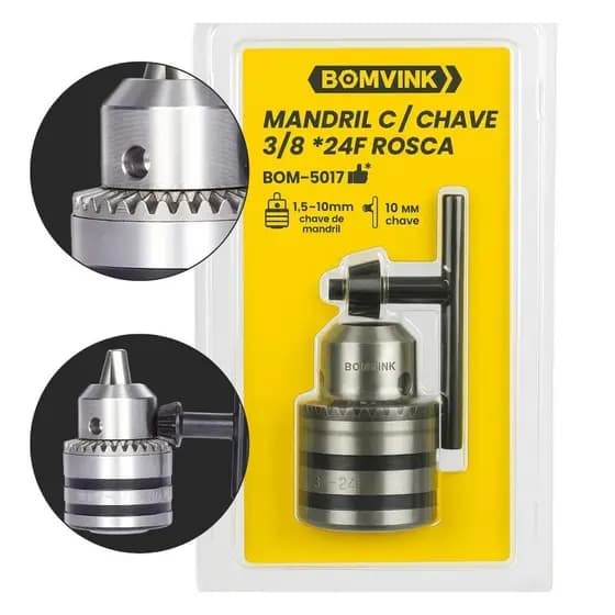Mandril Com Chave 3/8 24F Para Furadeira Reversível Universal