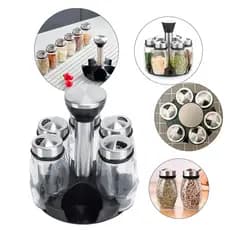 Kit Organizador Porta Temperos Giratório de Vidro 6 peças
