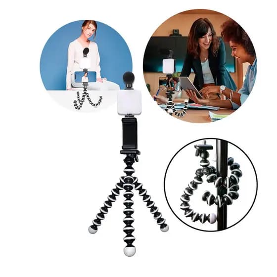Kit Youtuber Live Tripé Flexível 360 Graus + Luz Led + Microfone
