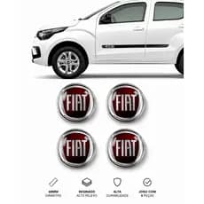 KIT 4 EMBLEMAS CALOTA RESINADO FIAT VERMELHO 48MM
