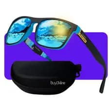 Óculos De Sol Pesca Bike Viagem Preto Polarizado Proteção Uv Azul Preto E Azul